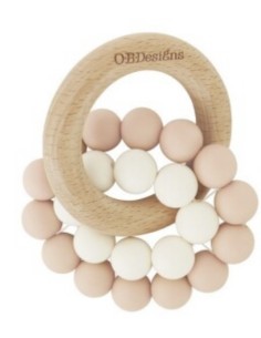 Mordedor de madera y silicona rosa