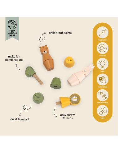 Juego de motricidad Animales de madera para enroscar - Trixie